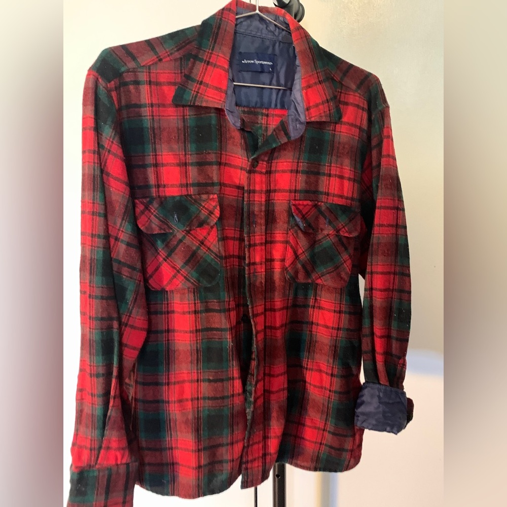 Arrow Sportswear Vintage Flannel Button-Down Shirt, L, Wool/Nylon